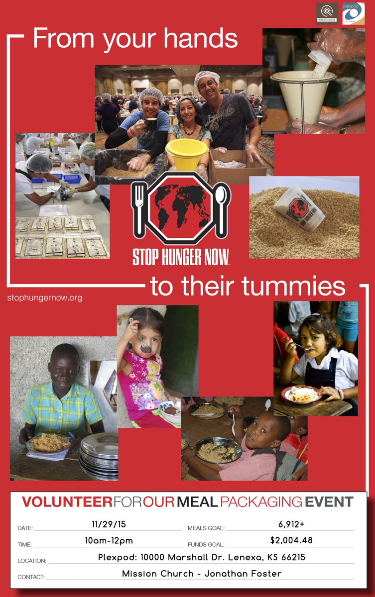 missiofaithlife's tweet photo. Join us Sunday after Thanksgiving to package meals for @Stop_Hunger_Now, 10-12pm at @Plexpod!! #AlwaysGoForMission https://t.co/zPwi6ScEFT