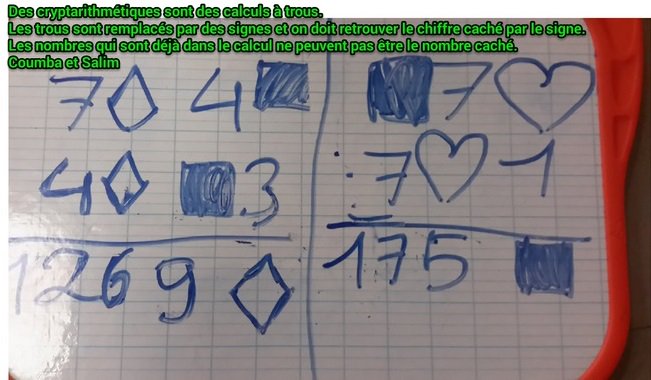 quiritcurie's tweet image. Salim et Coumba partagent avec vous les #cryptarithmétiques. Nous attendons vos réponses et vos calculs.
