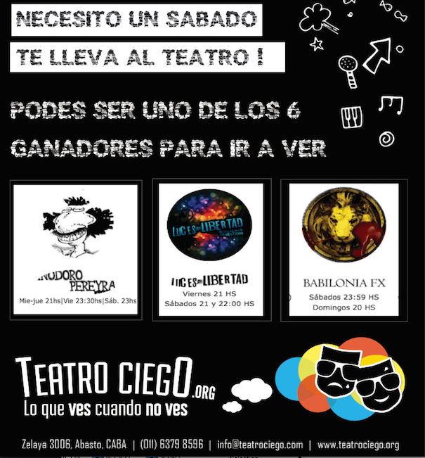 necesitounsabok's tweet photo. Dale RT y participá! El sorteo arranca ahora y va hasta el sábado a las 20:45 que lo sorteamos en vivo @TeatroCiego https://t.co/0sr9cFOxIM