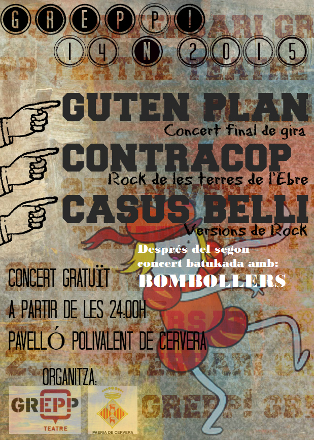 ecofestes_reuz's tweet photo. #25anys de @GreppTeatre, aquest dissabte brindem amb @guten_plan, @contracop i Casus Belli al Pavelló de #Cervera. https://t.co/54b8v0bcAK