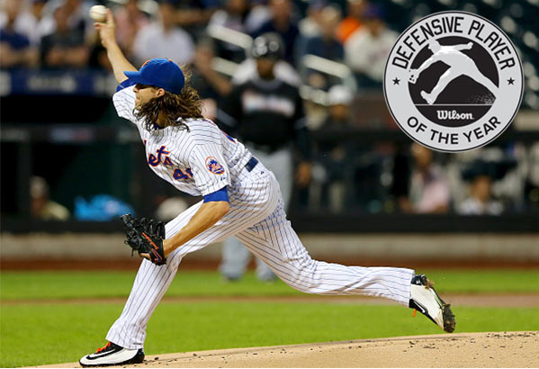 Mets's tweet photo. Congrats to @JdeGrom19 on being named the recipient of the Wilson Defensive Player of the Year Award at pitcher! https://t.co/f1WbFIDIHf