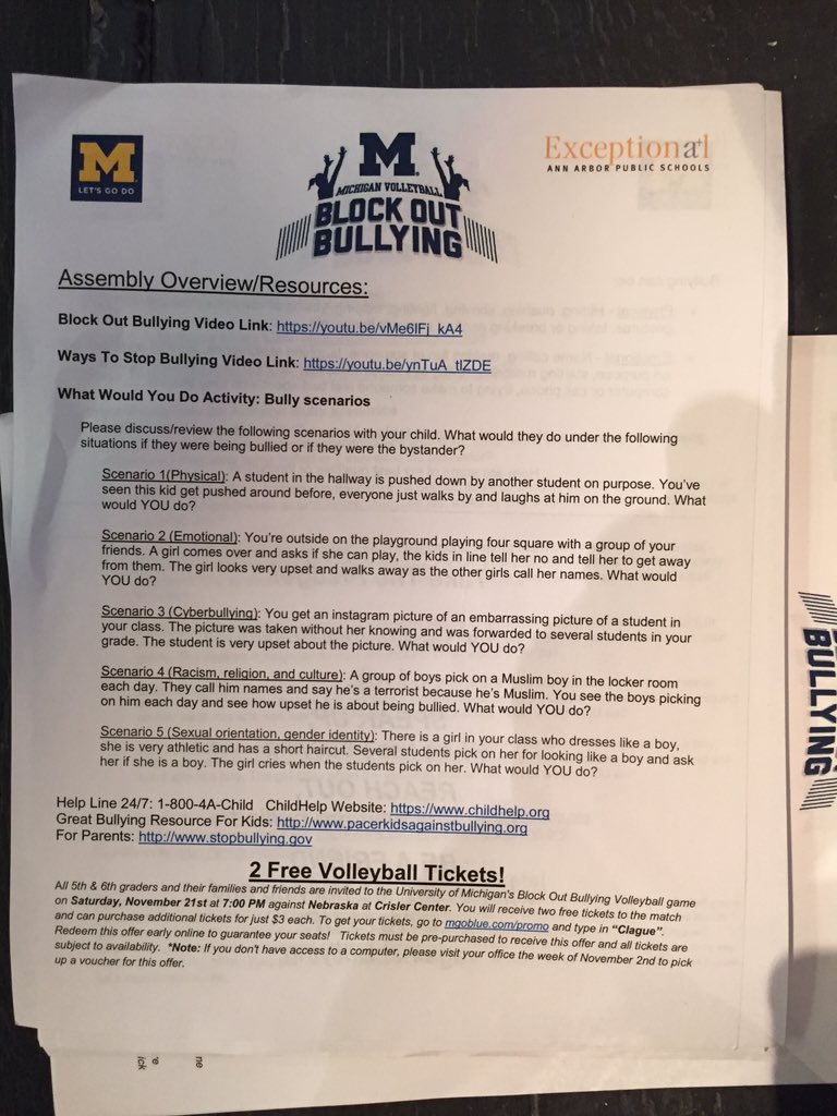 GrowBlue's tweet photo. @umichvball visited Haisley Elementary today and Lead a discussion on "Block Out Bullying". #LeadingInTheCommunity https://t.co/10iXwcMy09