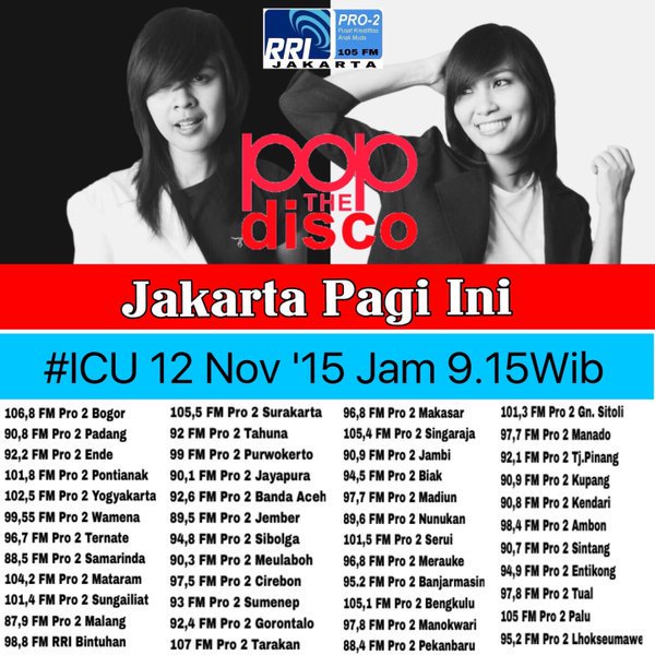 pro2tpi's tweet photo. Jangan lewatkan #ICU jam 9.15 pagi ini bersama bintang tamu @popthedisco relay @Pro2Jak.Stay tune #Pro2FMPopTheDisco https://t.co/mSJK7yXWXT