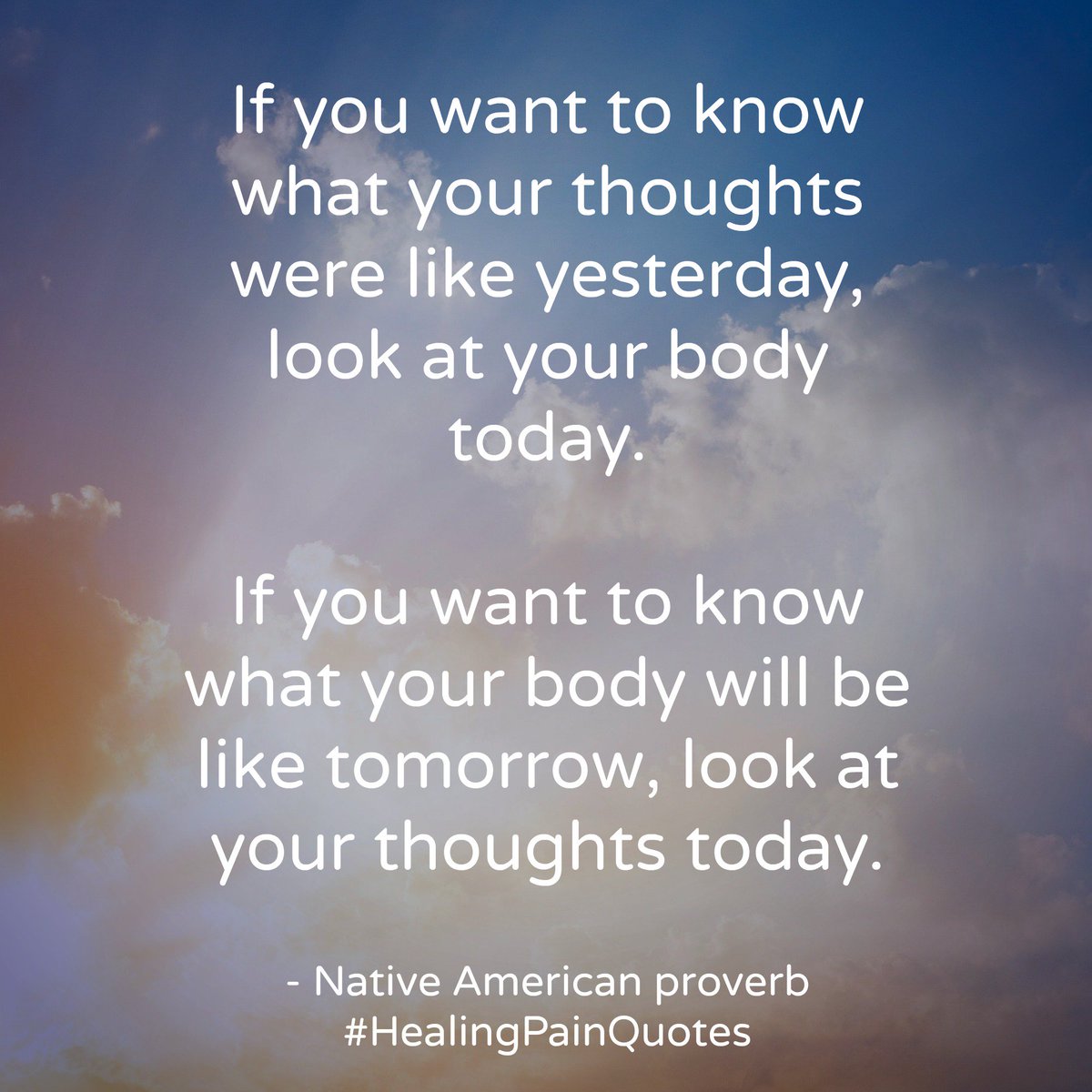 Image result for if you want to see what your thoughts were like yesterday, look at your body today. If you want to see what your body will be like tomorrow, look at your thoughts today.