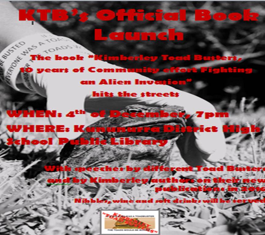 ToadBusters's tweet photo. KTB's book Launch at the 4th of Dec in KNX library!#canetoad,#kununurra, #WesternAustralia, #environment https://t.co/IvULOAQ7kd