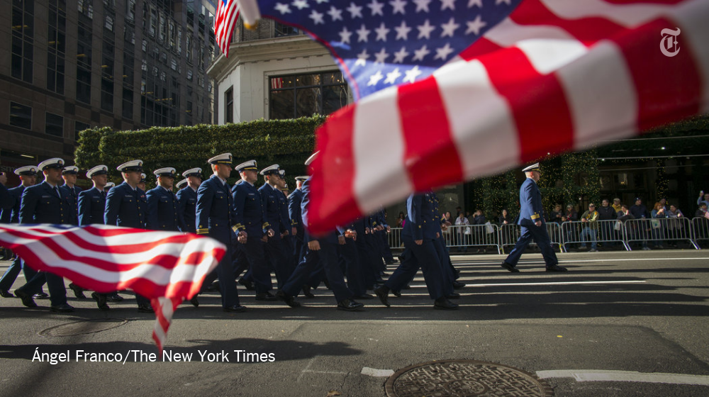 nytimes's tweet photo. Marching in the Veterans Day parade in New York City https://t.co/m3w1ClVHDH https://t.co/g7Vtcf4pyX