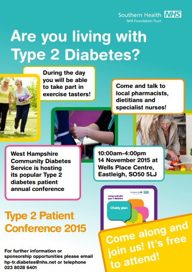 HwatchHampshire's tweet photo. If you are living with Type 2 diabetes then head over to the Type 2 patient conference 2015! https://t.co/PJWWX3UiWk