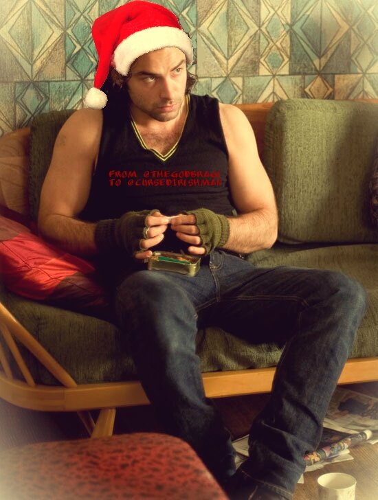 TheGodBragi's tweet photo. That's some grumpy looking Santa.... (he grinned at @CursedIrishman, leaning against the door frame)
#Britchell https://t.co/TXUYaQ13f1