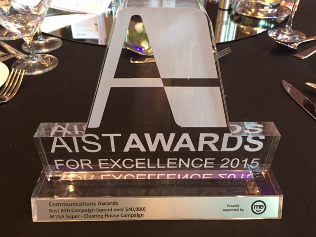 Exciting news! <a href="/MTAAsuper/">MTAA Super</a> wins Best B2B Campaign at tonight's #AISTawards #superannuation <a href="/aistbuzz/">AIST</a>