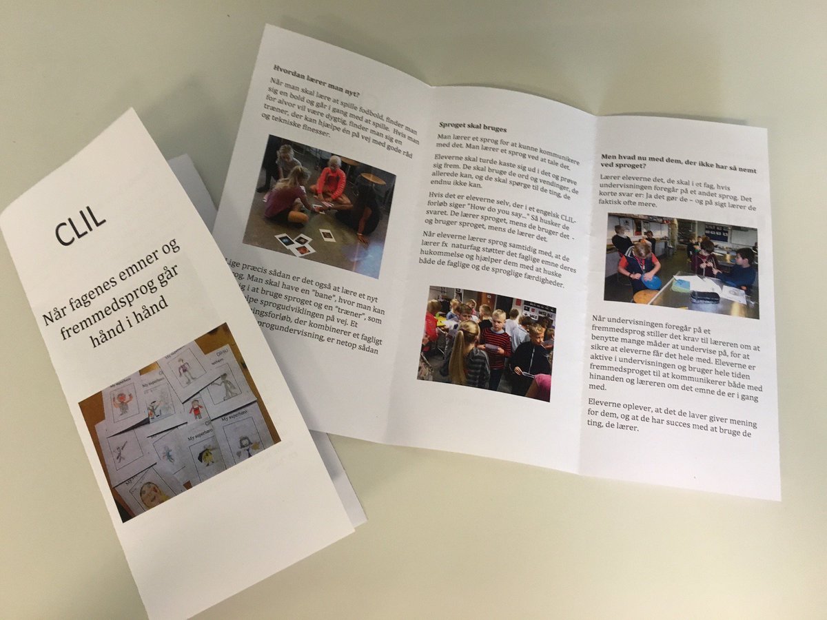 Clil4U's tweet photo. The Danish team have made a pamphlet to describe the CLIL method to the parents. https://t.co/EOwxrSbQ6y