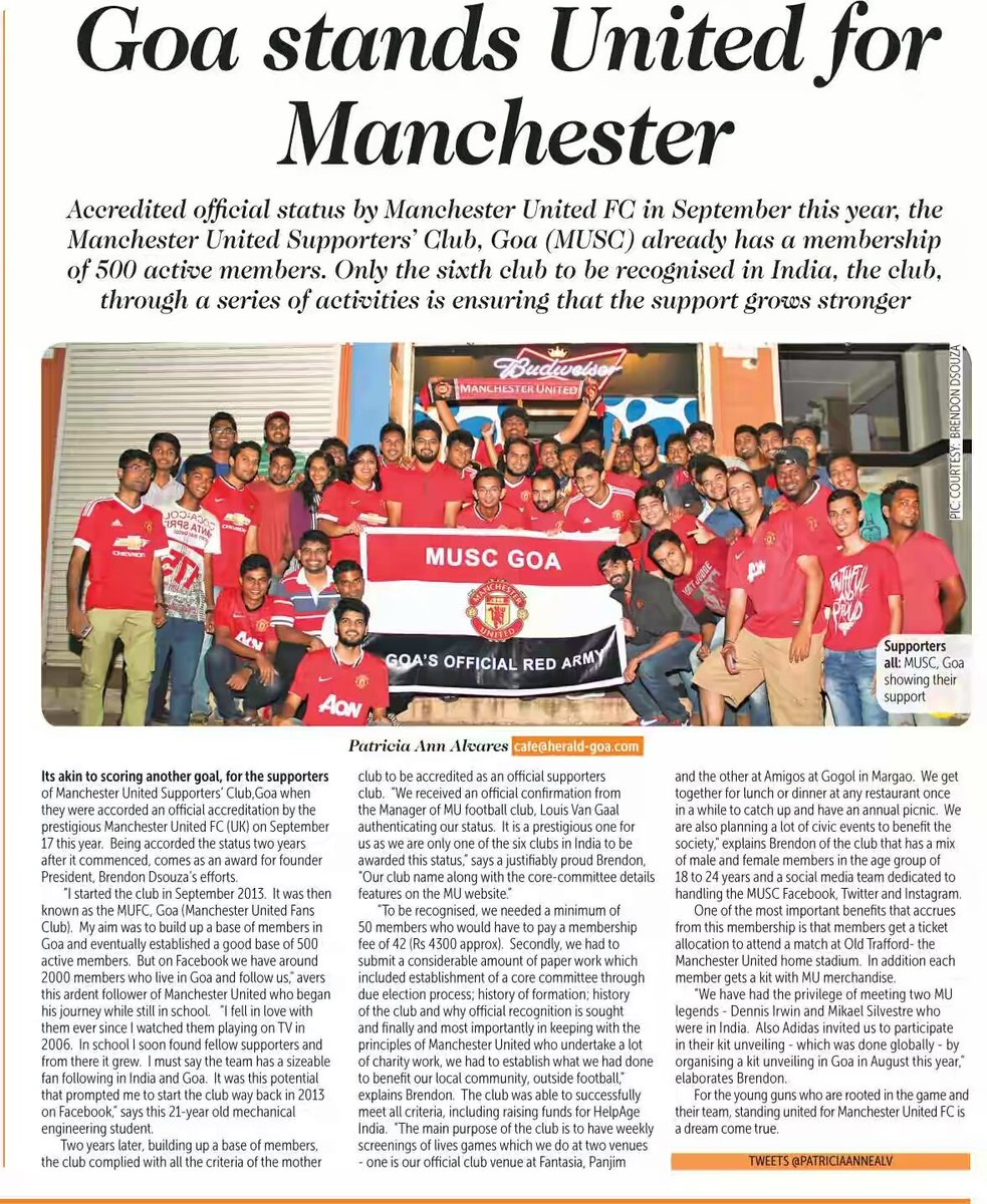 A Proud Feeling to be featured in Goa's Top Daily !! #MUSCGOA #MUFC