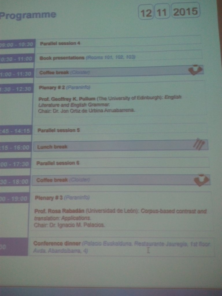 kavango's tweet photo. Today at #AEDEAN2015:
Geoffrey K Pullum and Rosa Rabadan.
Don't miss them!
#lcs1516 #wcim1516 https://t.co/XIgcQN6r8R