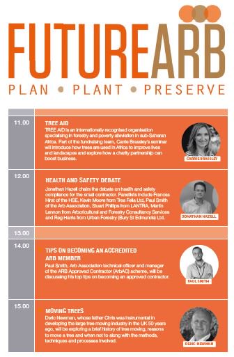 FutureScapeUK's tweet photo. The seminars for #FutureArb are; Tree Aid, Health and Safety, becoming an accredited arb member and moving trees. https://t.co/G1N7NodUPd