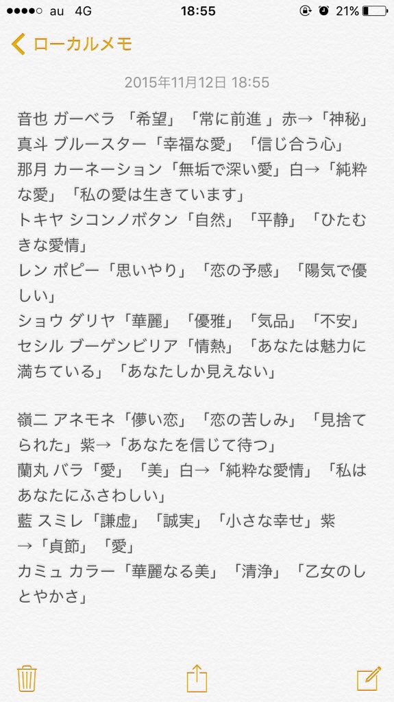 Miku うたプリ プロミスフラワー 花言葉 まとめ 鍵垢のフォロワー様が纏めて下さっていたので公開させて頂きます 三 T Co W4ejsam1lm Twitter
