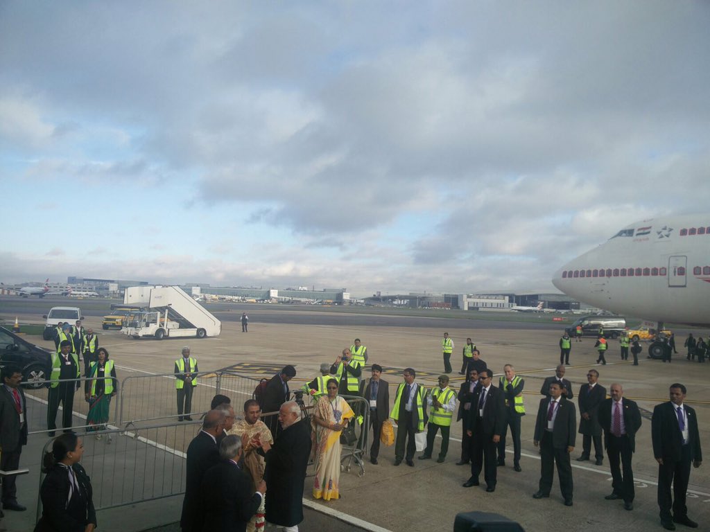 narendramodi's tweet photo. Reached London. India-UK ties will receive a great impetus. Will attend a wide range of programmes in UK. https://t.co/qWIb3jNFBC