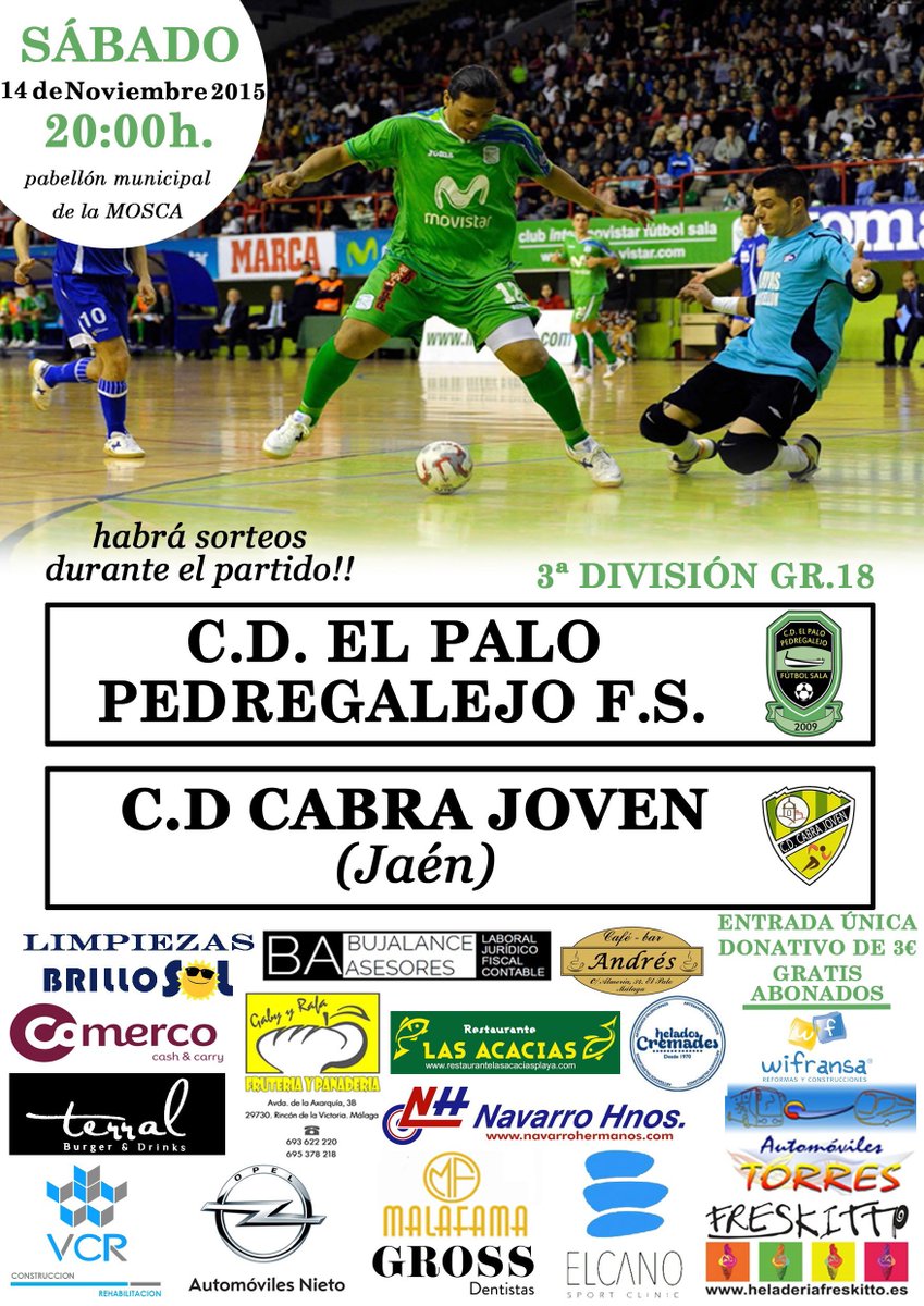 FutbolSalaPalo's tweet photo. NO TE LO PUEDES PERDER sábado a las 20:00h pabellón La Mosca #somos #Málaga somos #ElPalo #Pedregalejo #mareaverde https://t.co/zGhT95BFn8