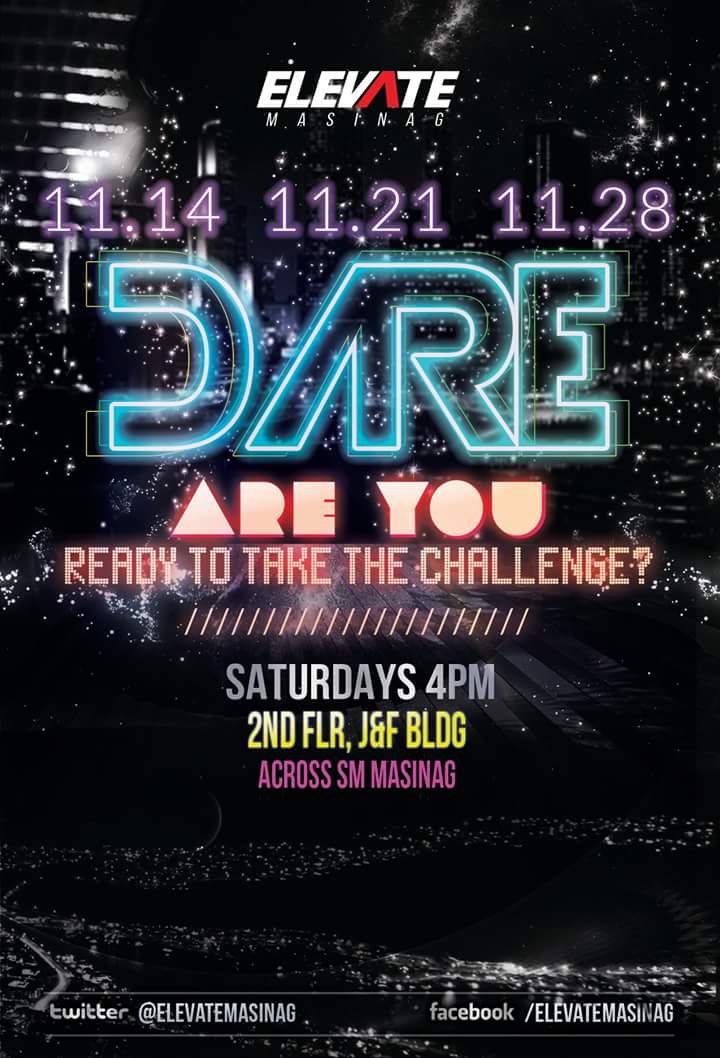 ElevateLowAntip's tweet photo. ARE YOU READY TO TAKE THE CHALLENGE?

4pm | CCF Masinag

#DAREseries
#ElevateDARE
#BePartOfTheMovement https://t.co/IeZP3U3s3x