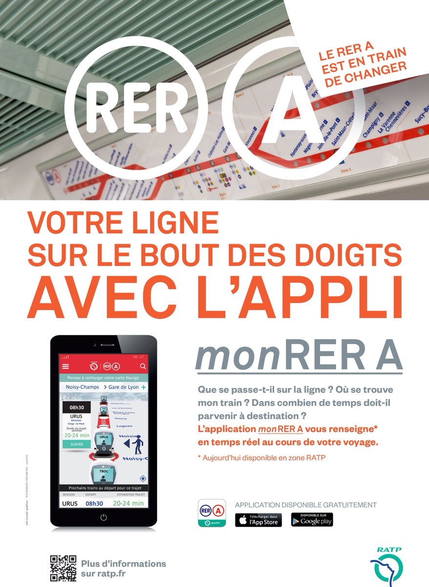 RER_A's tweet photo. La #RATP lance l’appli gratuite #MonRERA pr suivre en temps réel les trains de votre ligne https://t.co/vL6EsaHtlY https://t.co/QcbdgRanep