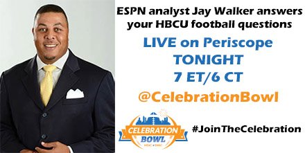Tonight at 7 ET - join <a href="/JayWalkerSky/">Jay Walker</a> for a HBCU Football chat on Periscope. Download the app and give us a follow!