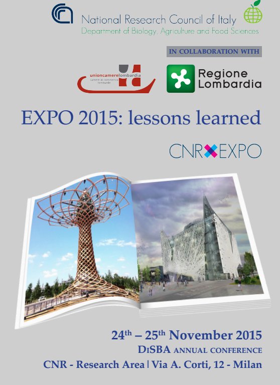 DiSBAcnr's tweet photo. #DopoExpo "Expo 2015: Lessons learned" il 24 e 25 novembre a Milano - #nonfiniscequi https://t.co/m40HsknUZ4 https://t.co/WZ0JMZBcFh