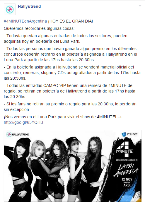 hallyutrendAR's tweet photo. #4MINUTEenArgentina ¡INFO IMPORTANTE PARA HOY! https://t.co/PHgYhve8hI