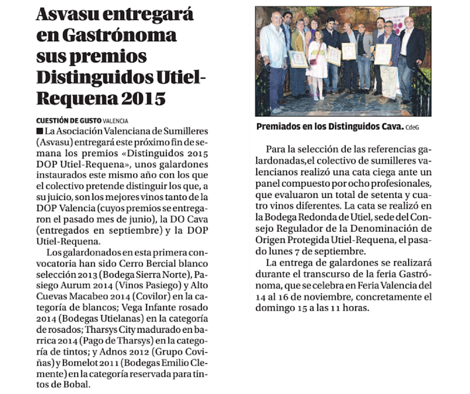 DOUtielRequena's tweet photo. Este domingo #ASVASU galardonará en @feriagastronoma a los #vinosutielrequena. https://t.co/naWT5GIwqC
