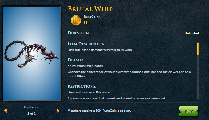 RuneScape's tweet photo. PSA: This month's free members' item from the store is the Brutal Whip! Grab it now! https://t.co/daROfw9wRV https://t.co/IM82JKTzuS