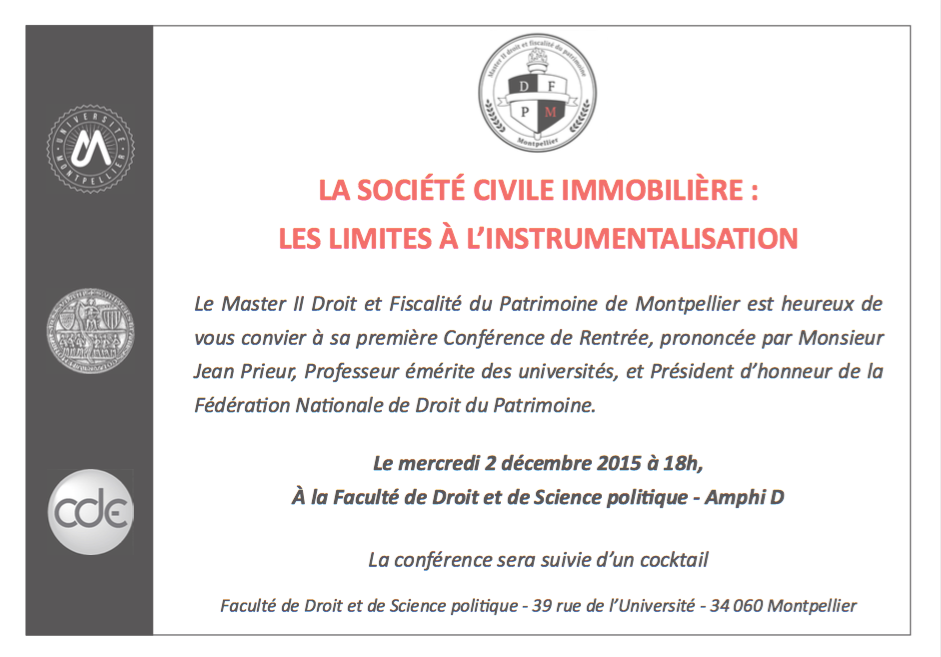 DFP de Montpellier (@dfp_montpellier) on Twitter photo Première Conférence de Rentrée du M2 DFP prononcée par le Professeur Jean Prieur sur la SCI <a href="/umontpellier/">Université de Montpellier</a> Première Conférence de Rentrée du M2 DFP prononcée par le Professeur Jean Prieur sur la SCI <a href="/umontpellier/">Université de Montpellier</a>