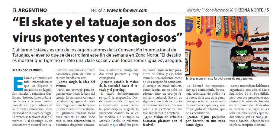 EL ARGENTINO | Por: Alejandro Caminos
“El skate y el tatuaje son dos virus potentes y contagiosos” <a href="/GuruEstevez/">Guille Estévez Ideas</a>