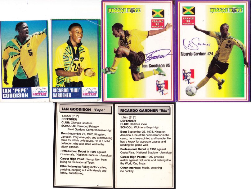 #TBT '98: #ReggaeBoyz player cards of Ricardo Gardner &amp; Ian Goodison for the France #WorldCup campaign