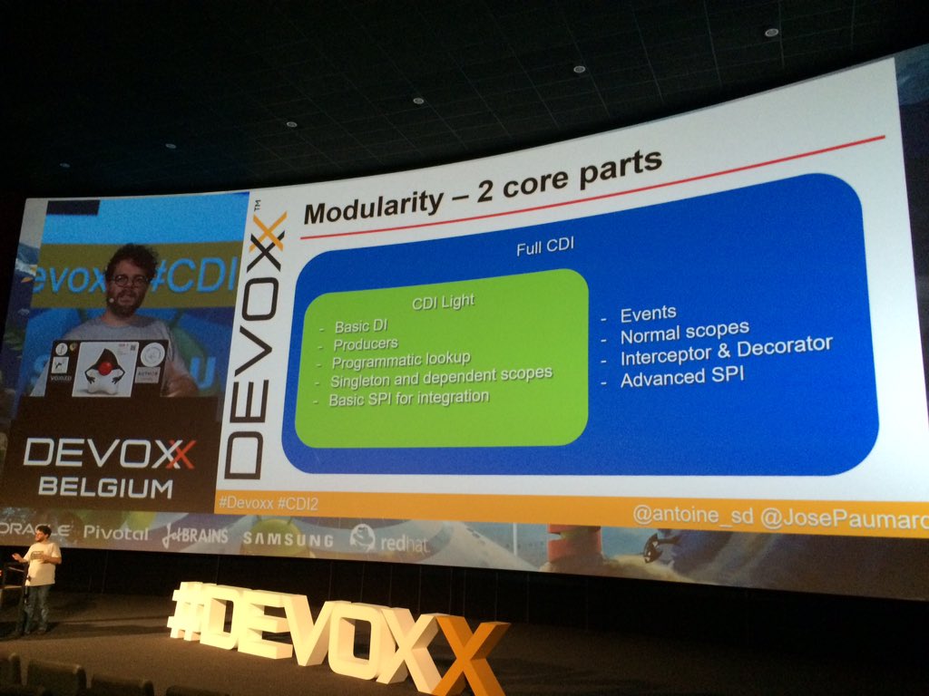 vladopavlov's tweet image. #CDI2 may introduce MethodScoped and &quot;sub-specs&quot; to accommodate #JavaSE usage - @antoine_sd @JosePaumard #Devoxx