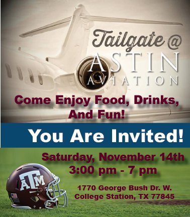 AstinAviation's tweet photo. Join Us For A Tailgate Party https://t.co/tCN3RD2Brm
