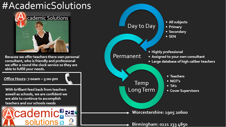 A_SolutionsUK's tweet image. Opportunities #AcademicSolutions #teachers #schools #primary #secondary #SEN #Worcester #Birmingham #education #nqt