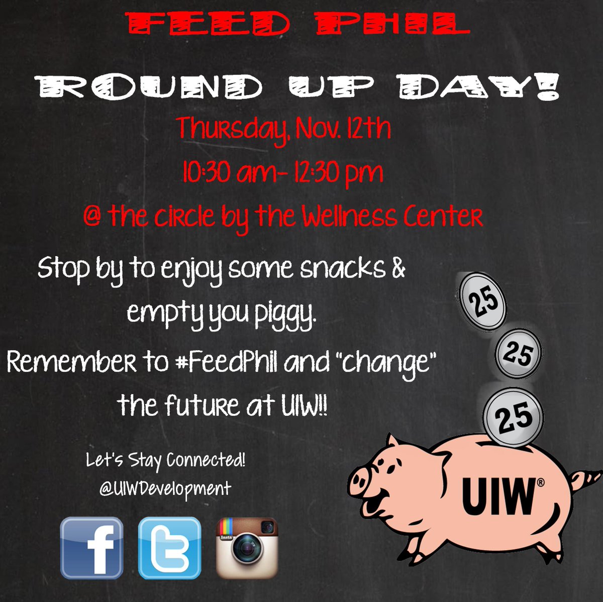UIWDevelopment's tweet image. Round Up Day is today!! Stop by to empty your piggies or contribute your extra change to #FeedPhil #UIW#UIWPride
