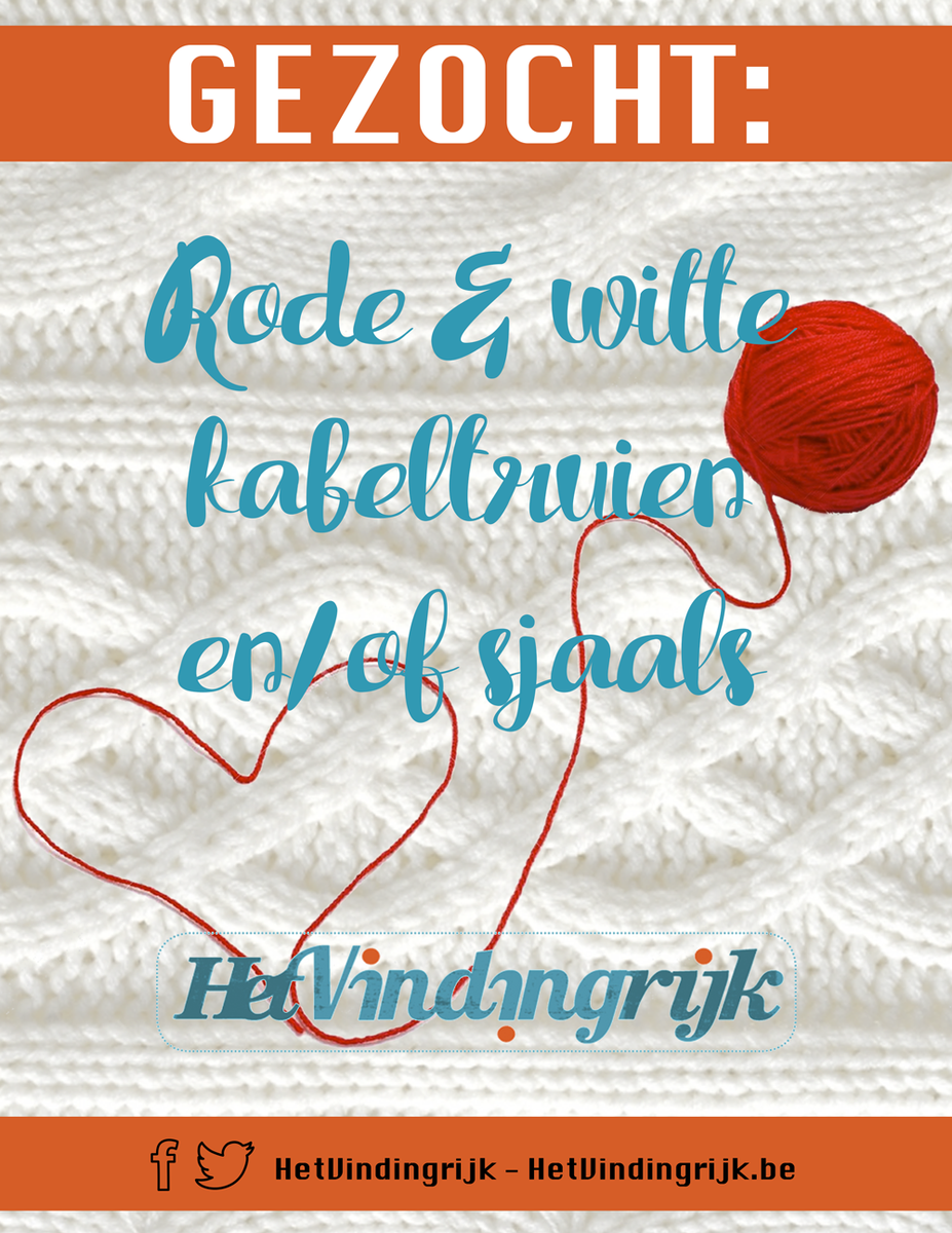 HetVindingrijk's tweet photo. Wij zoeken rode &amp; witte kabeltruien/sjaals. Geef ze bij ons een nieuw leven! #upcycling #fashion RT = mooi weer! https://t.co/6pwTfwh0Le