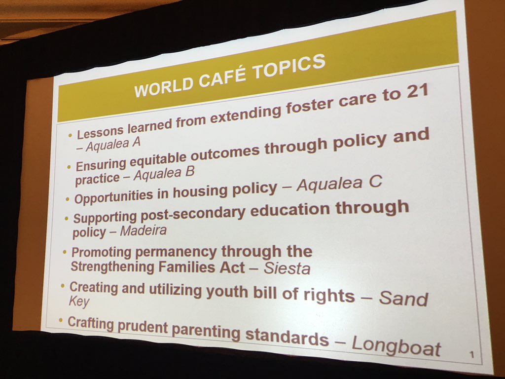 jimcaseyyouth's tweet photo. Next up: World Cafe sessions on these Strengthening Families Act-related topics! #FallConvening2015 https://t.co/s7lAmPHdMm