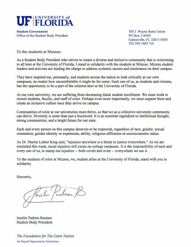 student government on twitter quot a letter of solidarity how to write a cover letter uf