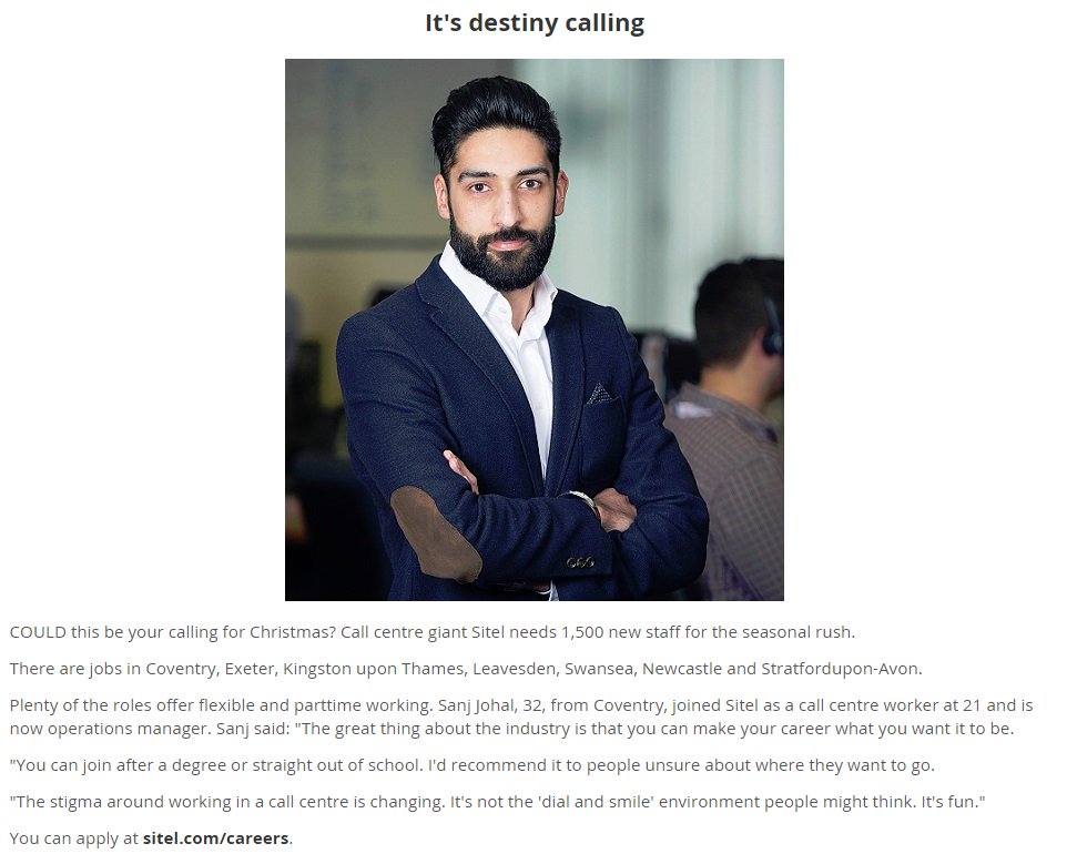 Sitel_France's tweet photo. Sanj Johal, Responsable des opérations Sitel UK, aujourd'hui dans le Sun #talents Bravo Sanj ! https://t.co/if0mcVft99