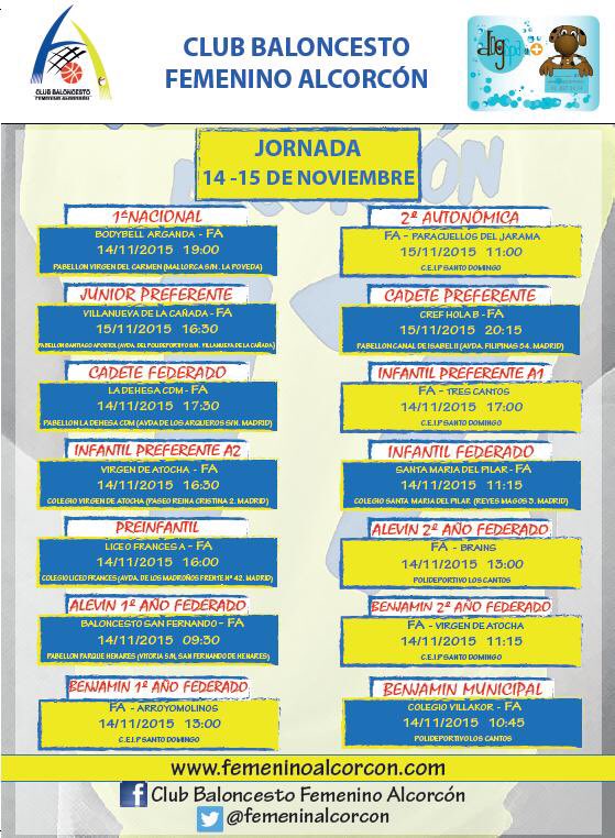FEMENINALCORCON's tweet photo. Agenda de partidos FA para este fin de semana. Todos a animar a nuestras jugadoras y técnicos. #GoFA #FAns https://t.co/CUnTwwq1Uh