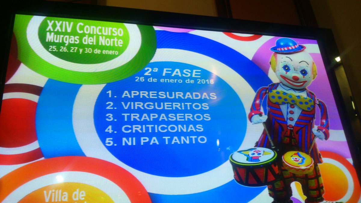 HGonar's tweet photo. Segunda fase de murgas del norte: @Apresuradas @MurgaVirguerito @MurgaTrapaseros #Criticonas y #NiPaTanto https://t.co/0Wr84g0GsI