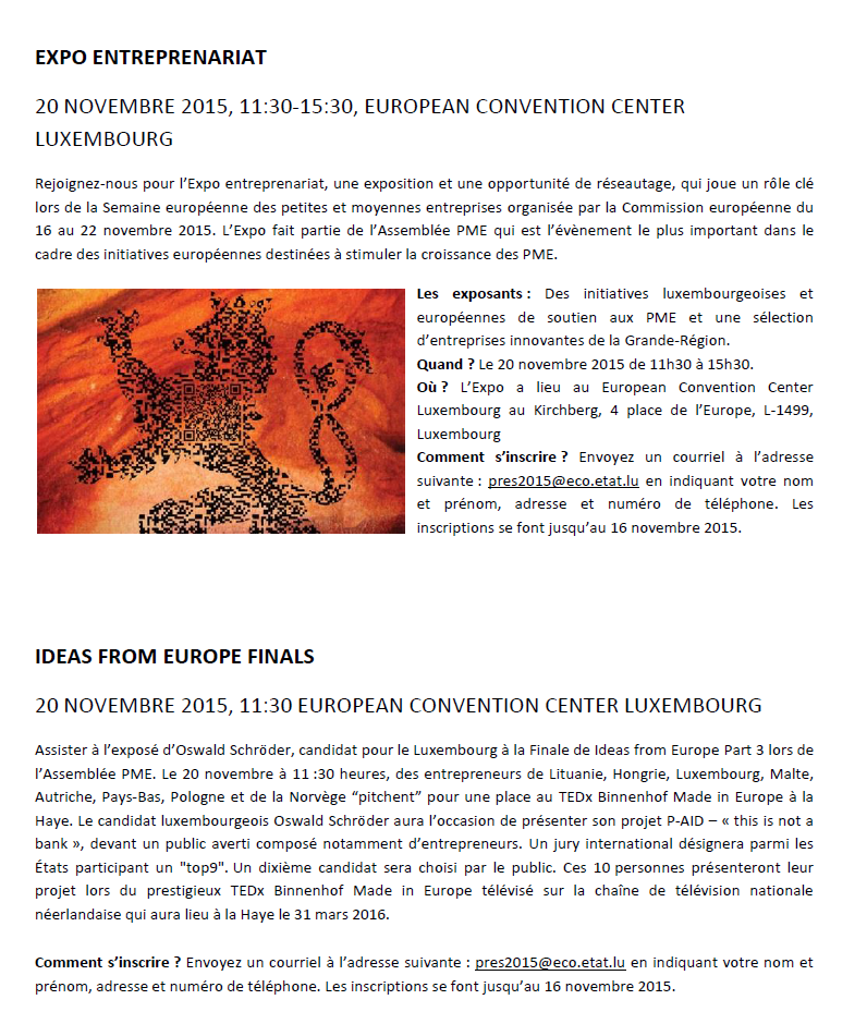 Sme2015Lu's tweet photo. Join us for the Entrepreneur Expo on 20 November 2015 @Sme2015Lu https://t.co/psBEiVTH9H #euSMEwk15 #eu4business https://t.co/FcOLRBxq8m