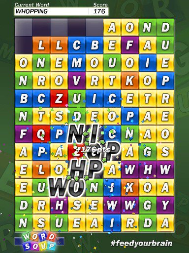 WordSoupGame's tweet image. Look at this whopping word I just made! #feedyourbrain