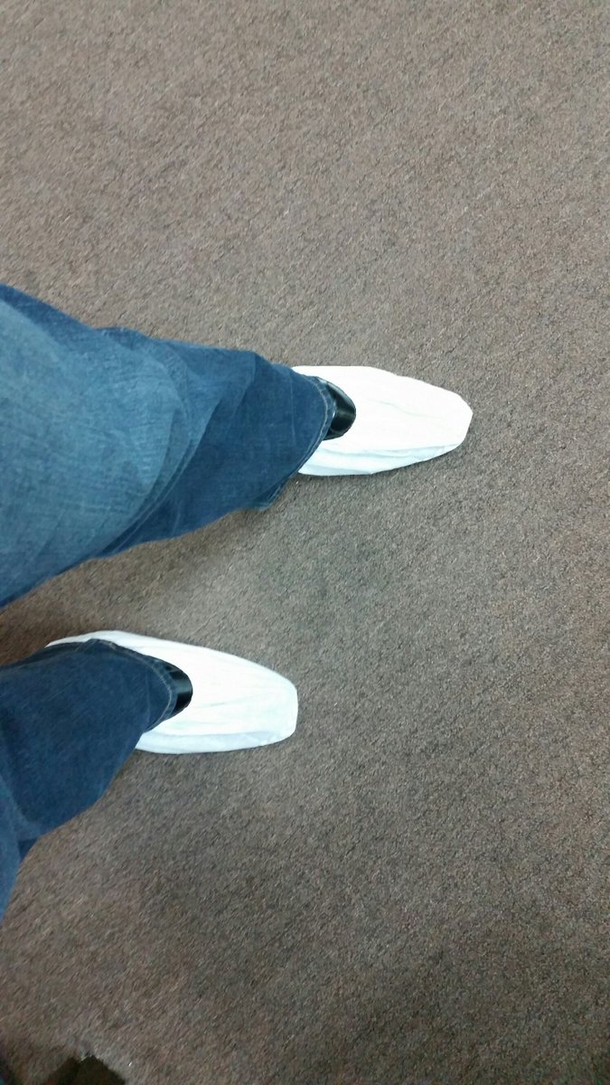 Aspenmark's tweet photo. Stylin' in the shoe booties (all our Roof Consultants wear these inside homes btw) #respectthehome #roofing https://t.co/fuPH86XXeB