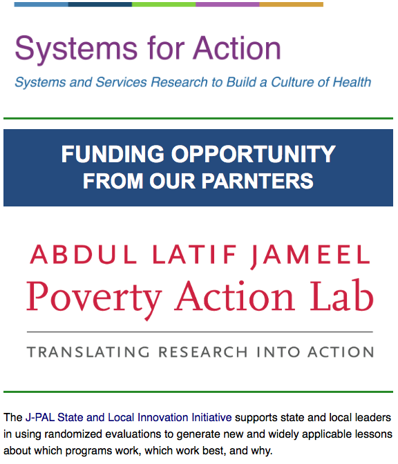 Systems4Action's tweet photo. #FUNDING OPP: @JPAL_global State & Local Innovation Initiative https://t.co/0B5F6jYi2J #Sys4Act https://t.co/CRSwOGK0gI