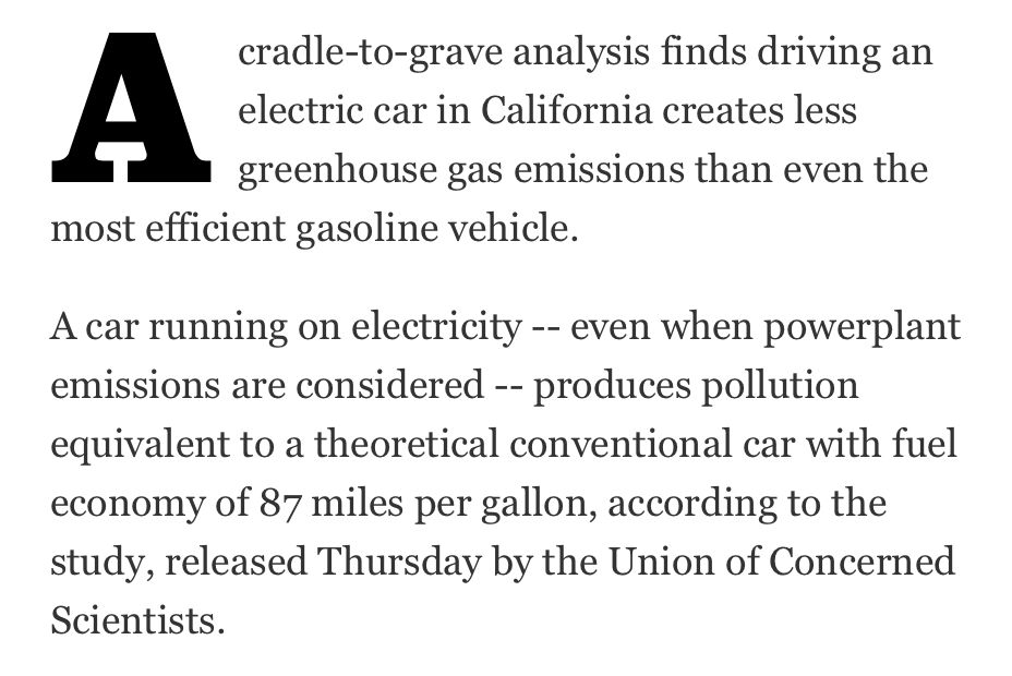 Electric vehicles beat gasoline cars in cradle-to-grave emissions study buff.ly/1QxV7ZK