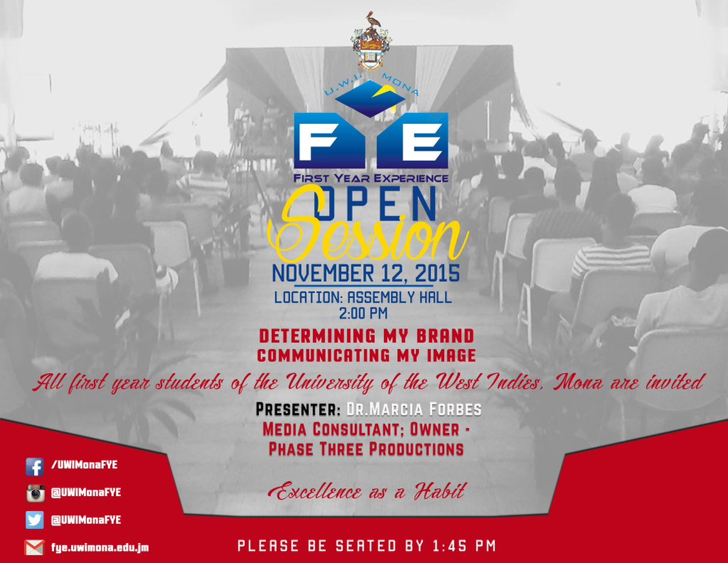 ELRTowersHall's tweet photo. FRESHERS!

Rollout to the @uwimonaFYE Open Session Today at 2.
#UWIMonaFYE
#BrandingYOU

#ELRUpdates https://t.co/oZWFs2TrAK