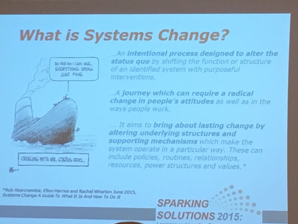JenniferPedroni's tweet image. A radical change in people&apos;s attitudes is required for systems change  #SparkingSolutions2015
