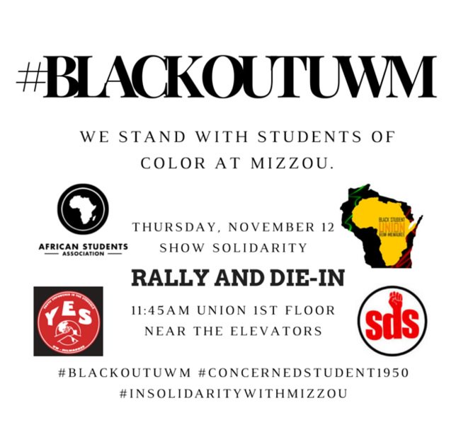 tmj4's tweet photo. UWM students will be hosting a 'die-in' to show solidarity with Mizzou students of color: https://t.co/CfM2AFYJYx https://t.co/BU9Lqkt7ck