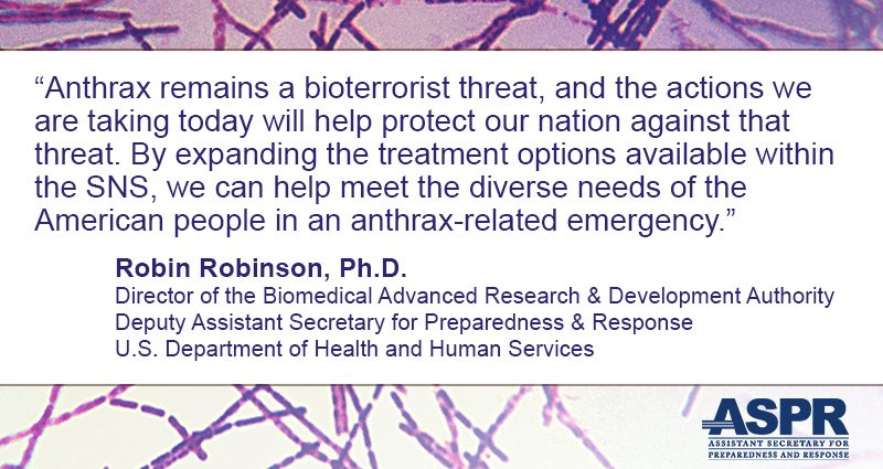 ASPRgov's tweet photo. ASPR will add two types of anthrax antitoxin drugs to the Strategic National Stockpile. https://t.co/nxo7lQWTAB https://t.co/ljVtFH9vaB