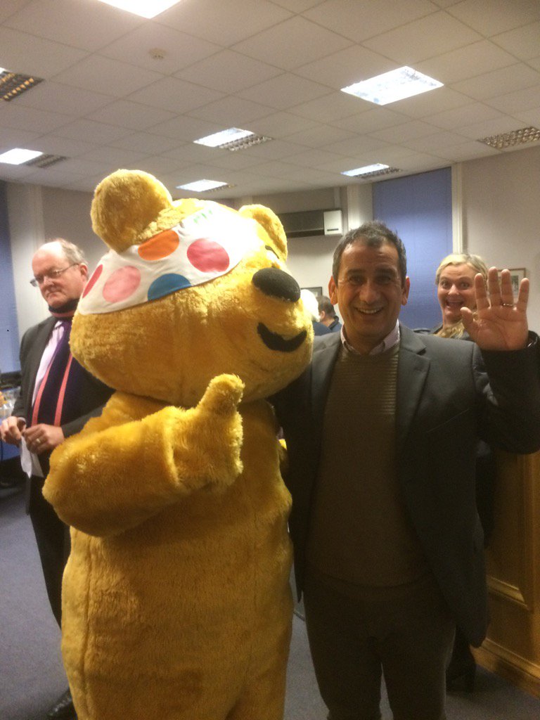 MurrayNorton's tweet photo. Getting ready for @BBCCiN with Pudsey @StHelierJsy for launch of the Christmas window comp #anothercrazyday https://t.co/q9eYZFzjKP